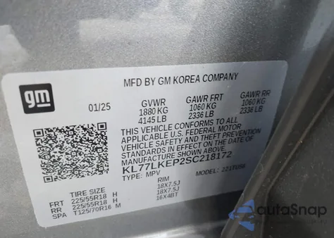 2025 Chevrolet Trax Fwd Activ from USA, damaged, VIN KL77LKEP2SC218172